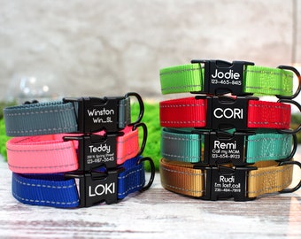 Personalized Reflective Dog Collar, Custom Nylon Dog Collar, Engraved Dog Collar with Name, Small Dog Collar, Boy Dog Collar Male