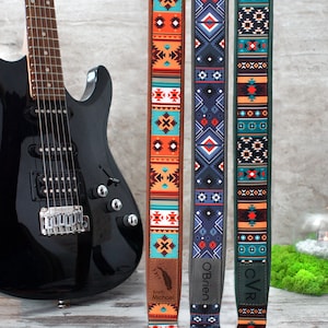 Modèle de sangle de guitare, sangle de guitare en cuir, sangle de guitare personnalisée, cadeau de guitariste, sangle de guitare personnalisée, sangle de guitare réglable