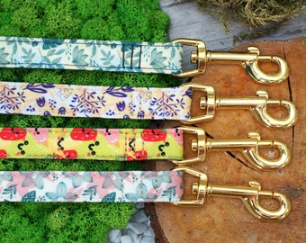 Floral Pattern Dog Leash with Leather Lining, Flowers Dog Leash, Personalized Print Dog Leash, Soft Durable Pet Leash for Dogs, Puppy Leash