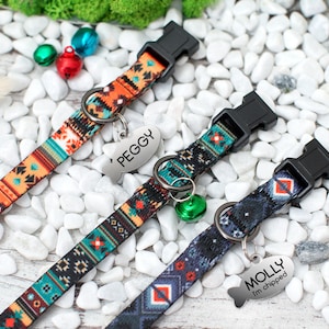 Breakaway Cat Collar Personalized, Custom Cat Collar with ID Tag, Pattern Cat Collar Tribal Aztec, Geometric Pet Collars for Cats Kitten
