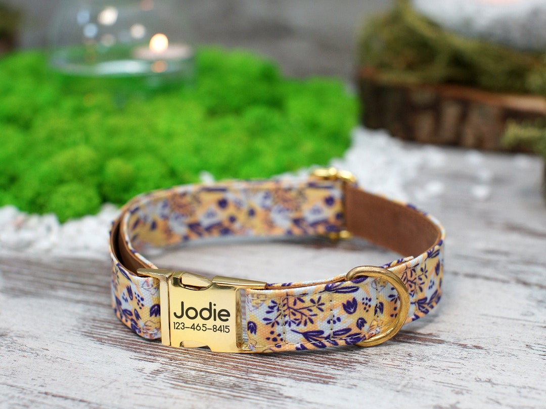 Floral Dog Collar Leather, Pattern Dog Collar, Personalized Dog Collar