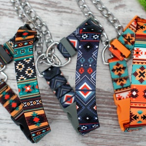 Personalized Martingale Collar with Chain, Custom Pet Collar, Pattern Martingale Dog Collar, Martingale Collar for Dogs, Dog Collar Aztec image 4