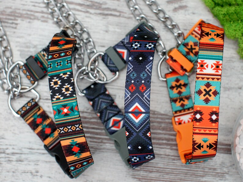 Personalized Martingale Collar with Chain, Custom Pet Collar, Pattern Martingale Dog Collar, Martingale Collar for Dogs, Dog Collar Aztec image 4