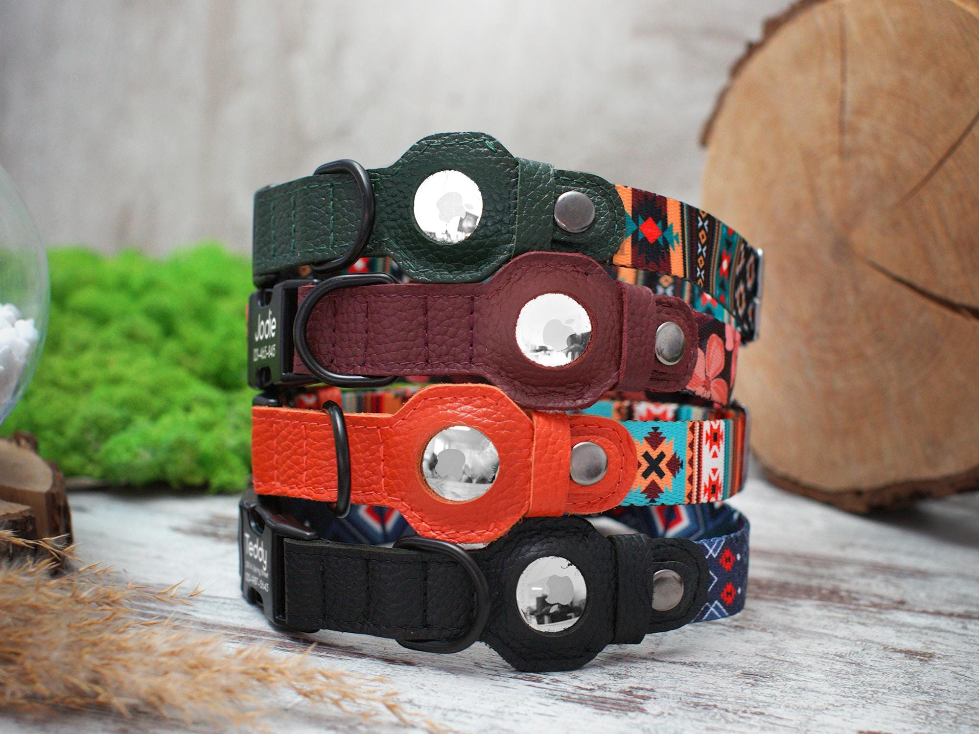 Personalisiertes Airtag Hundehalsband, Weiches Hundehalsband mit Airtag-Halter, Leder Air Tag Haustierhalsband GPS Tracking Hundehalsband, Geschenk für Hundeliebhaber