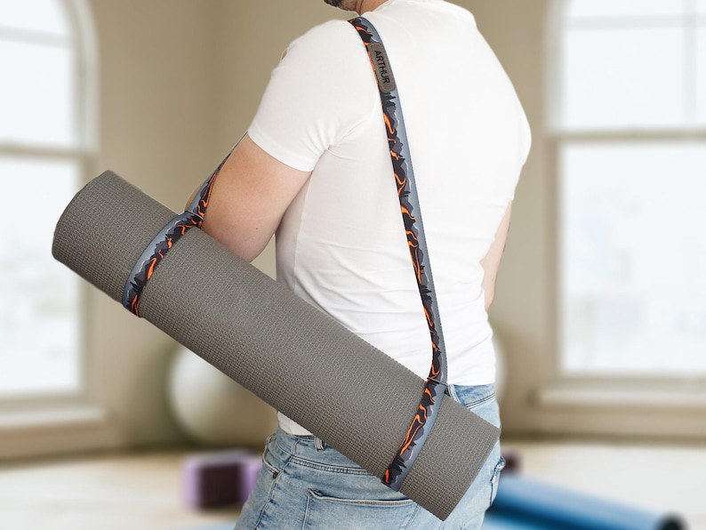 Custom Yoga Mat Carrier Strap, Durable Nylon Yoga Holder, Personalized Adjustable Strap with Leather Part, Gift for Her, Fitness Accessory image 2