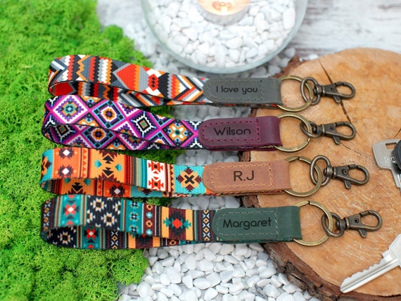 Pattern Wristlet Keychain, Tribal Design Key Fob, Custom Wrist Key Holder,  Personalized Gifts for Him, Boho Keychain, Key Ring 