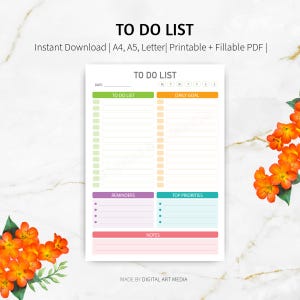 To Do List Planner | Fillable & Printable A4/A5/Letter PDF | Instant Download PDF