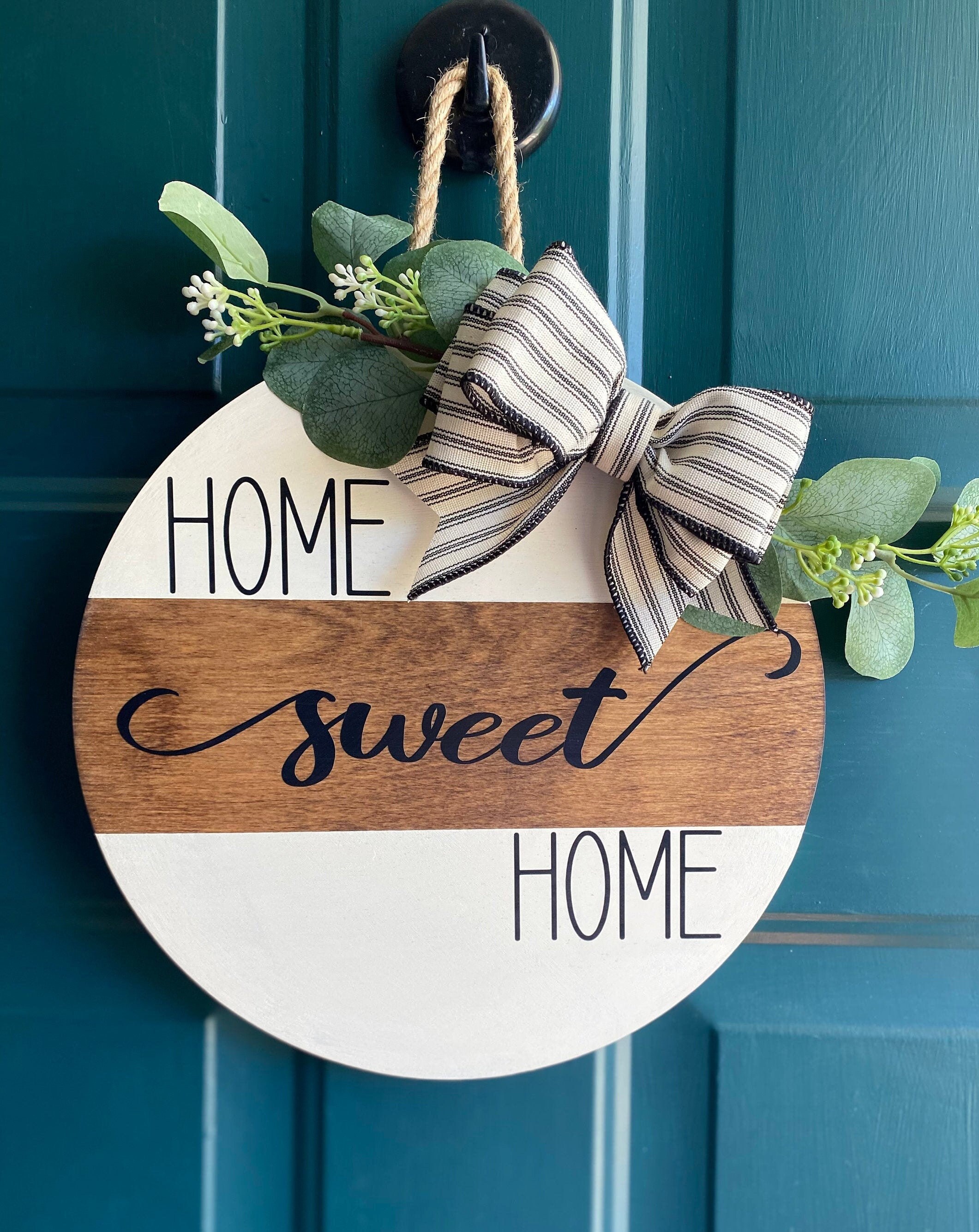 Wooden Home Sweet Home Door Hanger Round Door Hanger Etsy
