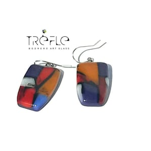 Silver and glass fusion earrings, mosaic