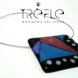 Glass-cast crew-neck pendant Farfalla Mosaico