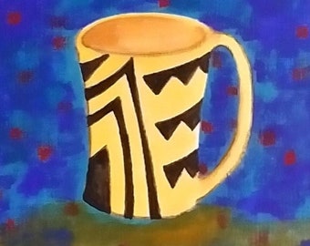 Acrylic paint on canvas paper, Southwest style acrylic paint, Coffee mug  artwork, Acrylic paint artwork, Blue background art