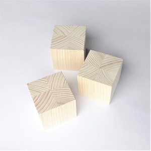 Set of 10 wooden cubes, natural spruce, 30, 40, 50, 60, 66 mm. Very finely sanded by hand, softened corners or rough planed, to decorate,