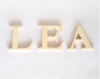 Letters and numbers in wood height 45 mm, cut by hand, sanded very fine, decoration of child&#39;s room door, a wall, a shelf