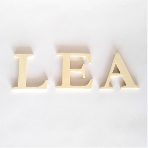 Letters and numbers in wood height 45 mm, cut by hand, sanded very fine, decoration of child's room door, a wall, a shelf