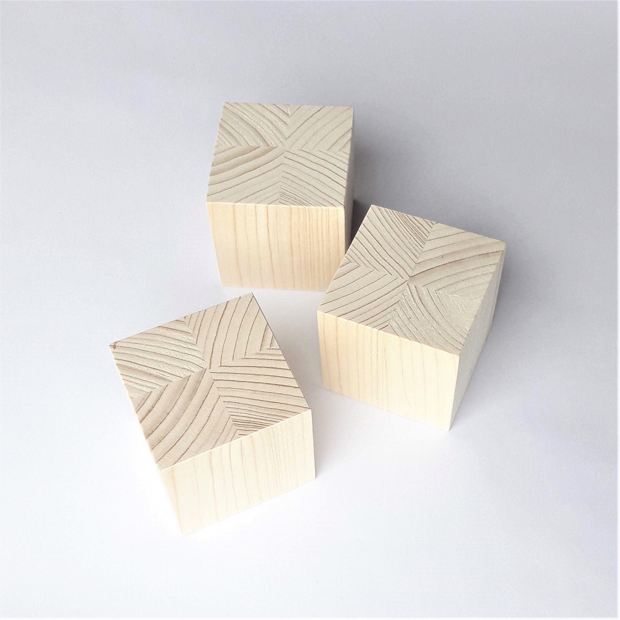 Set of 10 wooden cubes, natural spruce, 30, 40, 50, 60, 66 mm. Very finely sanded by hand, softened corners or rough planed, to decorate,
