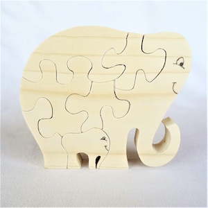 wooden puzzle &quot;elephant&quot; made of natural spruce scroll saw, 7 puzzle pieces, wood, fine sanded natural finish