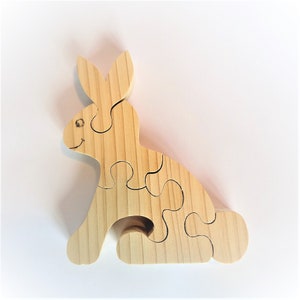 puzzle &quot;Bunny&quot; natural pine wood cut on scroll saw. 5 PCs.