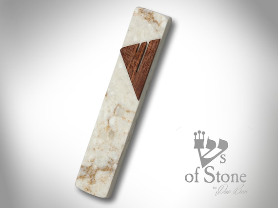 Stone and wood mezuzah case