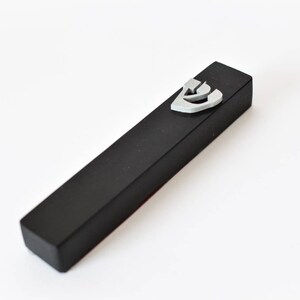 Black and white mezuzah case shinsofstone hand made in Israel judaica with tube
