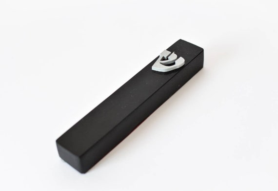 Black and white mezuzah case shinsofstone hand made in Israel judaica with tube