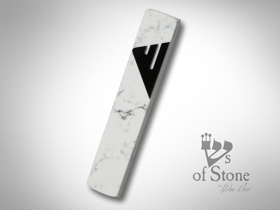 Mezuzah Case | Stone Mezuzah | White & Charcoal Marble