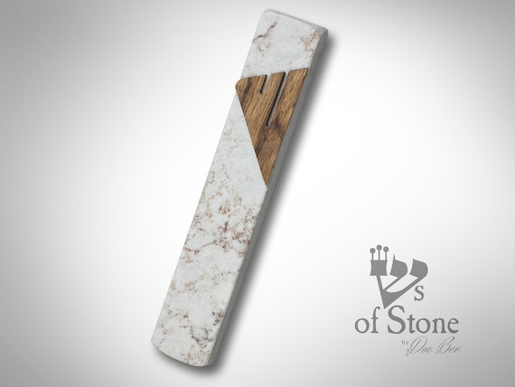 Mezuzah modern Rusted cement rustic modern mezuzah case cover judaica with walnut wood shin
