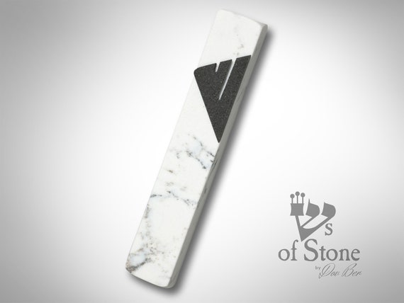 Mezuzah case white and charcoal marble mezuzah case