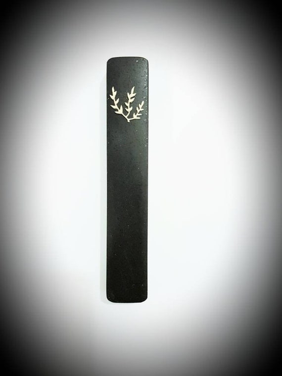Black mezuzah with silver shin