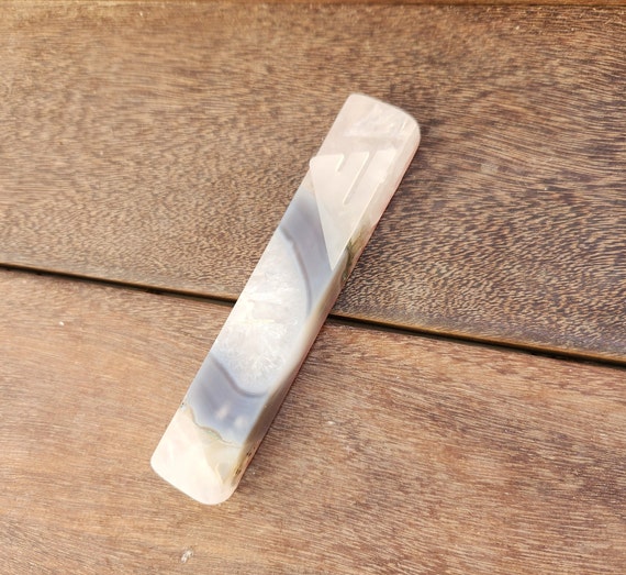 Blue agate mezuzah case with walnut shin