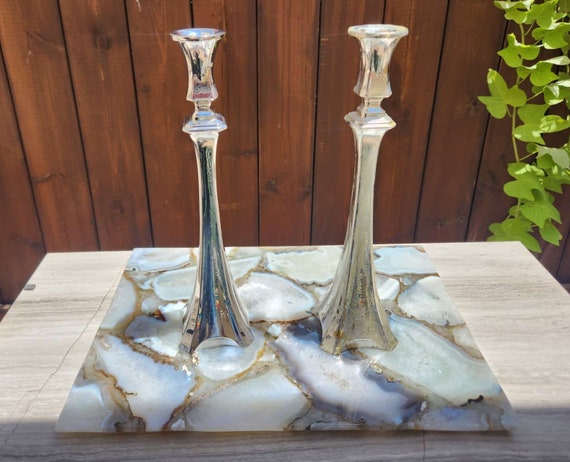 agate candlestick display tray / agate  cutting board, agate challa board