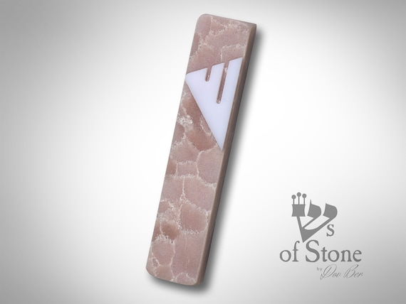 Pink mezuzah case with shin mezuzah cover for scroll