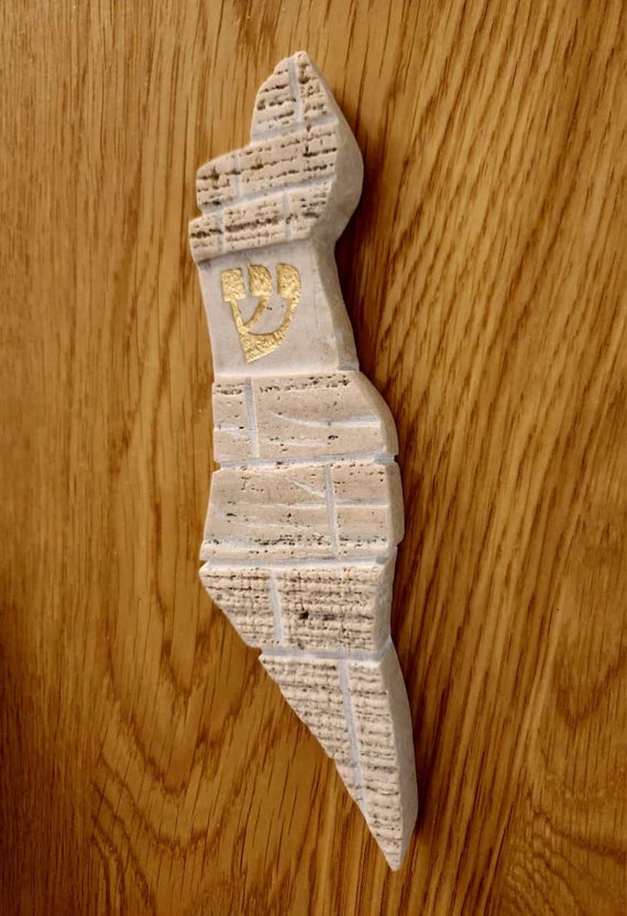 Israel Shaped kotel Stone mezuzah case