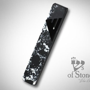 Black and white panda mezuzah case shinsofstone hand made in Israel judaica with tube