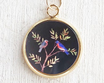 Bird necklace, bluebird pair necklace, birds and branches pendant, engagement, couple gift, girlfriend gift, fiancee gift, nature necklace