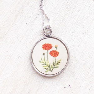 Marigold necklace, October birth flower necklace, October birthday gift, for women, marigold pendant, orange flower necklace, autumn jewelry