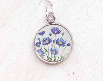 Collar de aster, collar de flor de nacimiento de septiembre, mes de nacimiento, regalo de septiembre, cumpleaños, flor de aster azul, cumpleaños de otoño, día de la madre