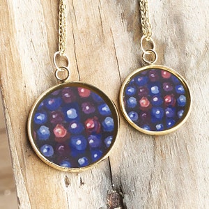 Blackberry necklace, purple, blue, black berry pendant, fruit jewelry, cottagecore, nature jewelry, summer, autumn, harvest, stylized