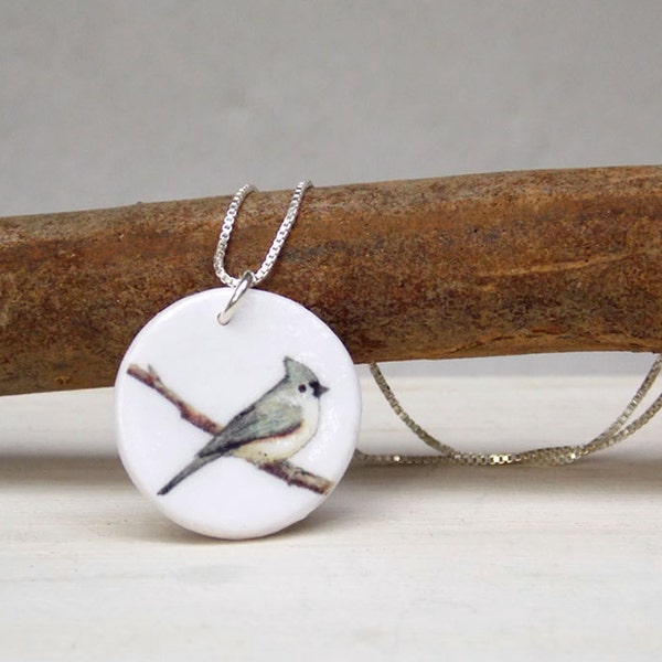 Bird necklace, songbird necklace, tufted titmouse, bird pendant, songbird pendant, bird charm, nature jewelry, Christmas jewelry, winter