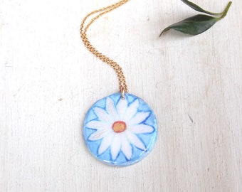 Collana margherita, ciondolo margherita, fascino margherita, collana di fascino margherita, collana margherita oro, collana margherita d'argento, collana di fiori, fascino di fiori