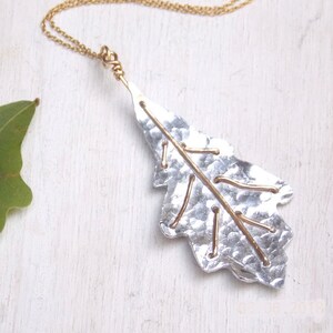 Oak leaf necklace, silver leaf necklace, autumn leaf necklace, leaf necklace, fall leaf necklace, silver and gold necklace, oak leaf pendant