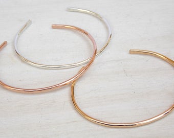Hammered bangle, stacking bangle set, stackable bangles, hammered cuff bracelet, thin gold cuff, thin silver cuff, rose gold bracelet