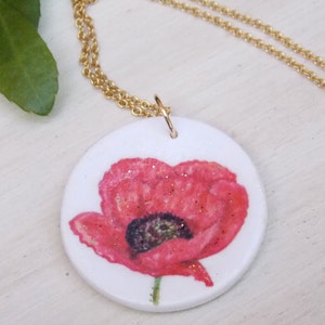 Collana di papavero, collana di fiori, ciondolo di papavero, gioielli di papavero, papavero rosso, gioielli di fiori, gioielli della natura, fiore rosso, collana floreale, fascino
