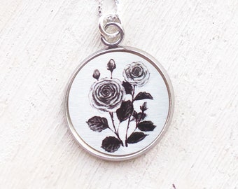 Rose necklace, silver rose, realistic rose jewelry, June birth flower necklace, June birth month, rose jewelry, June birthday gift, summer