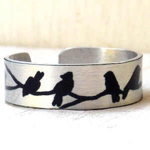 Adjustable silver bird ring, gold bird ring, bird ring for women, wearable art jewelry, nature ring, bird watchers, bird ring band, songbird