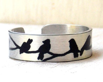 Adjustable silver bird ring, gold bird ring, bird ring for women, wearable art jewelry, nature ring, bird watchers, bird ring band, songbird
