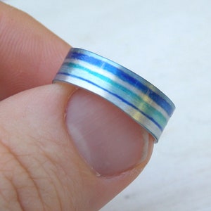 Turquoise silver ring, turquoise band, blue silver ring, stripe ring, geometric ring, thin blue line ring, turquoise beach ring, silver line