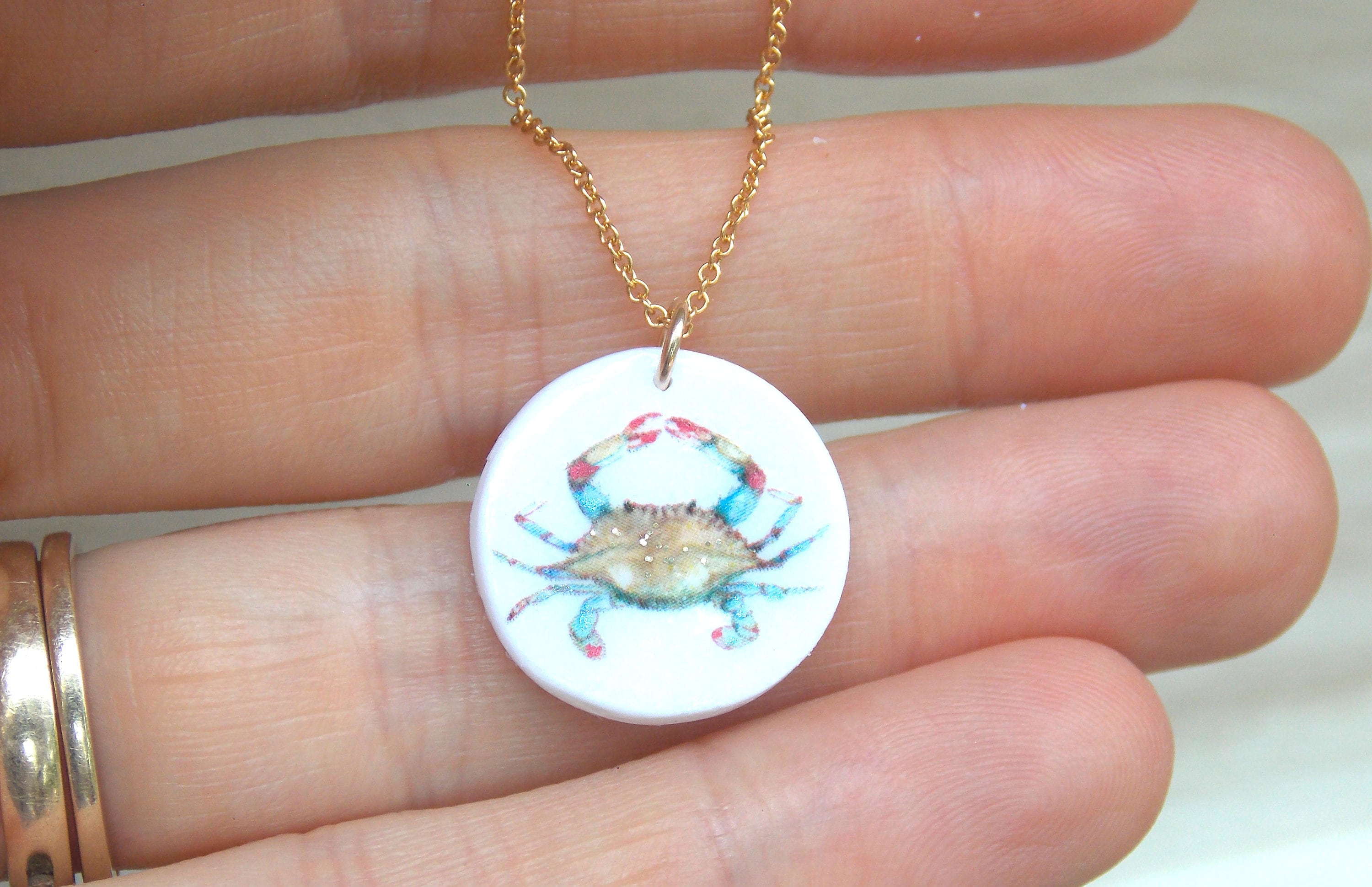 Crab necklace crab pendant blue crab necklace blue crab Etsy