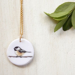 Chickadee necklace, bird necklace, small bird necklace, chickadee pendant, bird pendant, Christmas jewelry, songbird necklace, bird charm