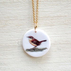 Bird necklace, wren necklace, bird pendant, songbird necklace, bird charm necklace, bird jewelry, nature jewelry, everyday necklace, wren