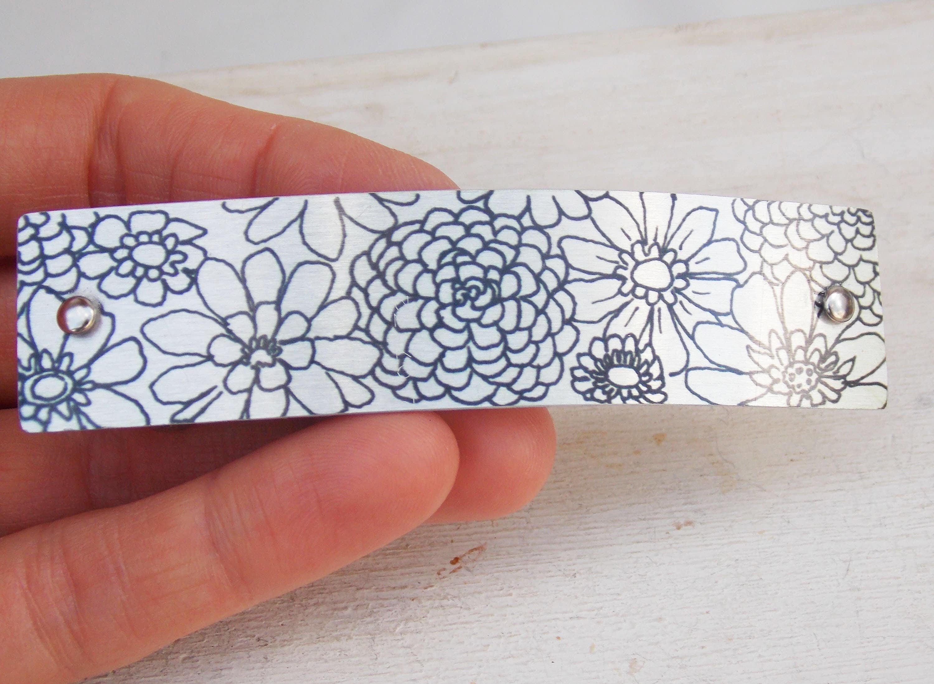 Flower barrette, French barrette, silver flower, barrettes for women, zinnia, thick hair, thin hair, silver barrette, French hair clip, gift